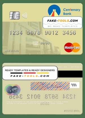Uganda Centenary Bank mastercard template in PSD format