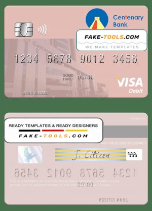 Uganda Centenary Bank visa debit card template in PSD format