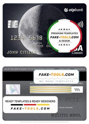 Ukraine OTP bank visa classic card, fully editable template in PSD format