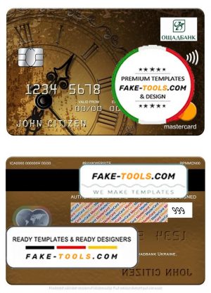 Ukraine Oshadbank mastercard gold, fully editable template in PSD format
