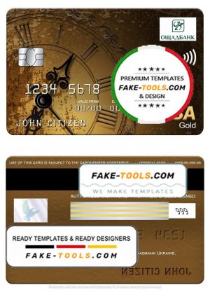 Ukraine Oshadbank visa gold card, fully editable template in PSD format