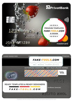 Ukraine PrivatBank mastercard, fully editable template in PSD format