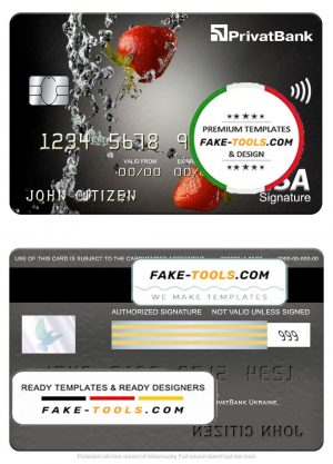 Ukraine PrivatBank visa signature card, fully editable template in PSD format