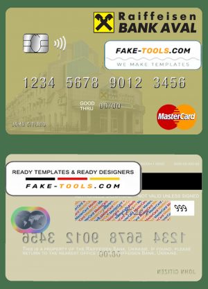 Ukraine Raiffeisen Bank mastercard template in PSD format