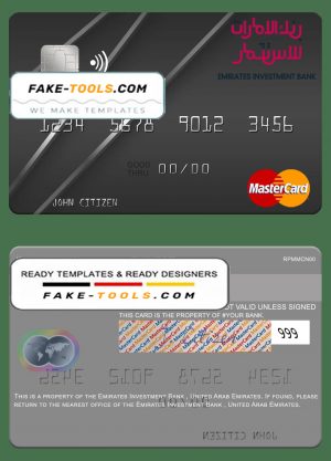 United Arab Emirates Emirates Investment Bank mastercard template in PSD format