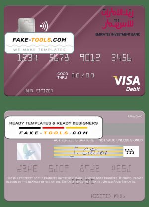 United Arab Emirates Emirates Investment Bank visa debit card template in PSD format