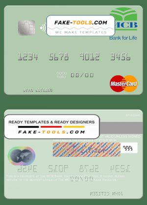 United Arab Emirates MCB Bank mastercard template in PSD format