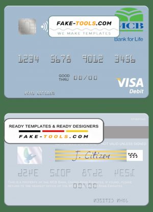 United Arab Emirates MCB Bank visa debit card template in PSD format