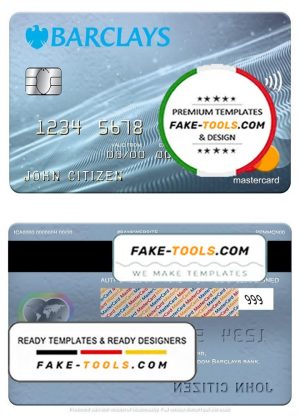 United Kingdom Barclays bank mastercard, fully editable template in PSD format