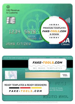 United Kingdom HM Revenue & Customs bank visa classic card, fully editable template in PSD format