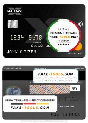 United Kingdom Halifax bank mastercard, fully editable template in PSD format