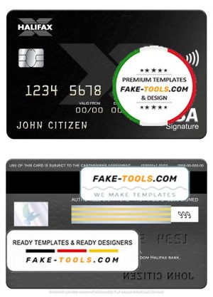 United Kingdom Halifax bank visa signature card, fully editable template in PSD format