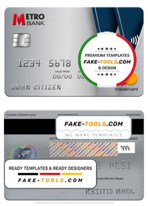 United Kingdom Metro Bank mastercard, fully editable template in PSD format