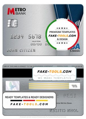 United Kingdom Metro Bank visa classic card, fully editable template in PSD format