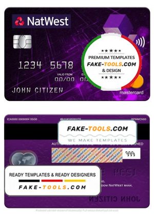United Kingdom NatWest bank mastercard, fully editable template in PSD format