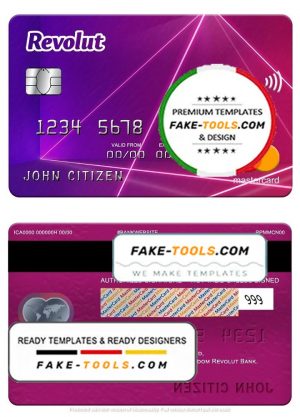United Kingdom Revolut Bank mastercard, fully editable template in PSD format