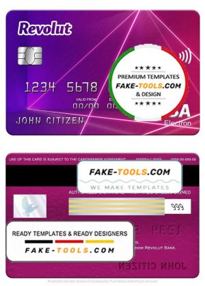 United Kingdom Revolut Bank visa electron card, fully editable template in PSD format