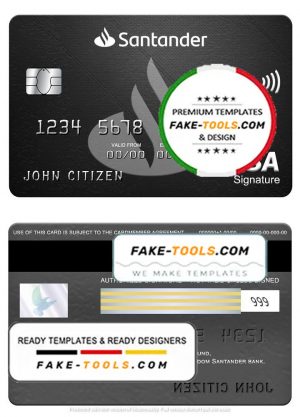 United Kingdom Santander bank visa signature card, fully editable template in PSD format