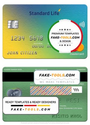 United Kingdom Standard Life bank mastercard, fully editable template in PSD forma