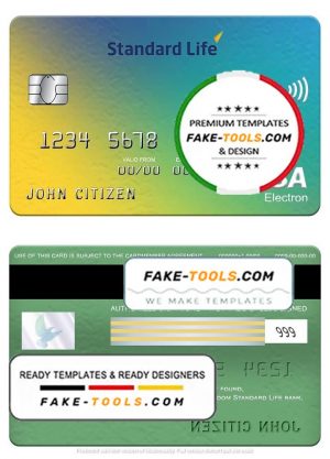 United Kingdom Standard Life bank visa electron card, fully editable template in PSD format