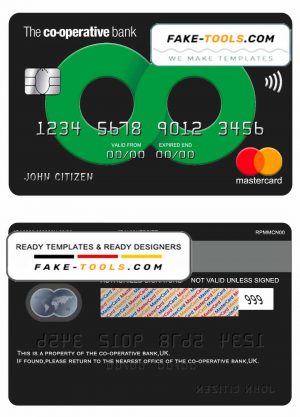 United Kingdom The Co-operative bank mastercard credit card template in PSD format