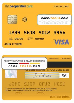 United Kingdom The Co-operative bank visa credit card template in PSD format, fully editable