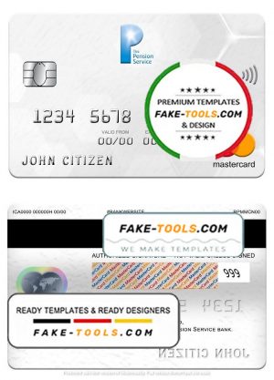 United Kingdom The Pension Service bank mastercard, fully editable template in PSD format