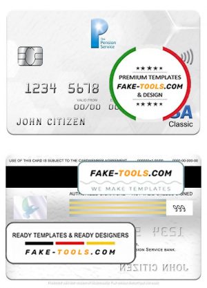 United Kingdom The Pension Service bank visa classic card, fully editable template in PSD format