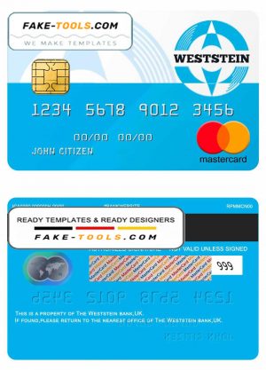 United Kingdom WestStein bank visa credit card template in PSD format