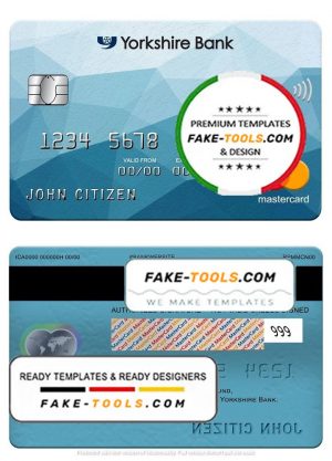 United Kingdom Yorkshire Bank mastercard, fully editable template in PSD format