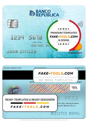 Uruguay Banco De La Republica Oriental Del Uruguay bank mastercard, fully editable template in PSD format
