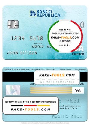 Uruguay Banco De La Republica Oriental Del Uruguay bank visa electron card, fully editable template in PSD format