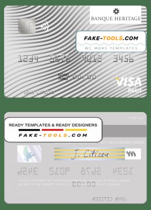 Uruguay Banque Heritage visa debit card template in PSD format
