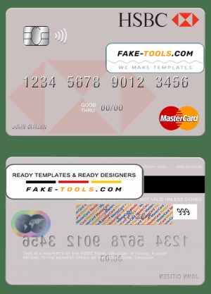 Uruguay HSBC Bank mastercard template in PSD format