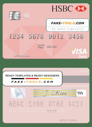 Uruguay HSBC Bank visa debit card template in PSD format