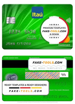 Uruguay Itau Bank mastercard, fully editable template in PSD format