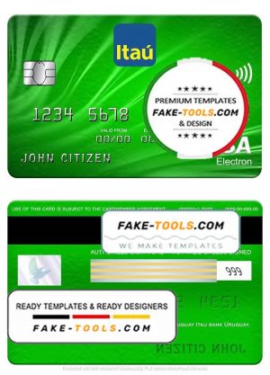 Uruguay Itau Bank visa electron card, fully editable template in PSD format