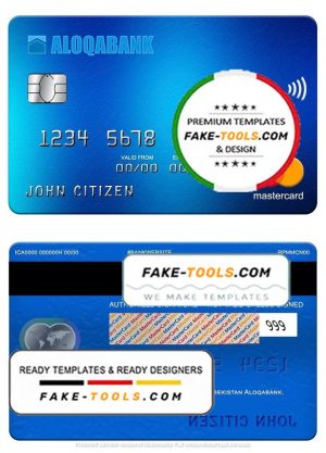 Uzbekistan Aloqabank mastercard, fully editable template in PSD format