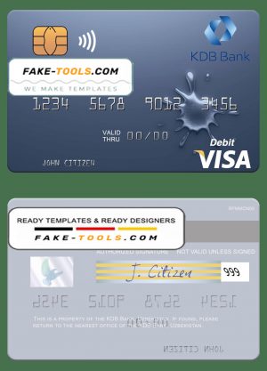 Uzbekistan KDB Bank visa debit card template in PSD format
