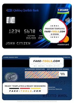 Uzbekistan Qishloq Qurilish Bank mastercard, fully editable template in PSD format