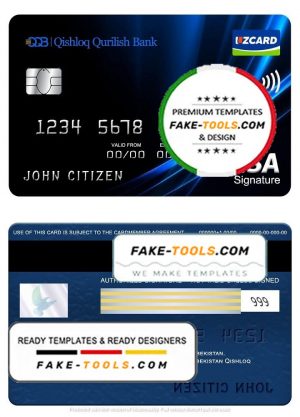 Uzbekistan Qishloq Qurilish Bank visa signature card, fully editable template in PSD format