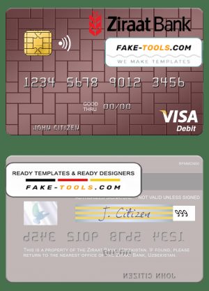 Uzbekistan Ziraat Bank visa debit card template in PSD format