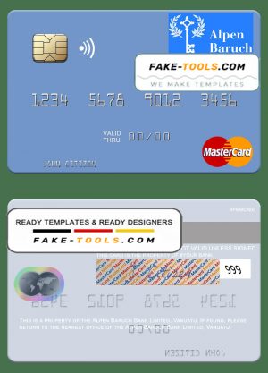 Vanuatu Alpen Baruch Bank Limited mastercard template in PSD format