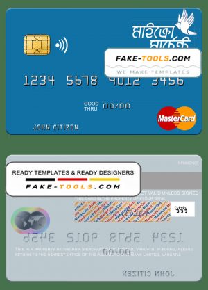 Vanuatu Asia Merchant Bank Limited mastercard template in PSD format