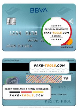 Venezuela BBVA bank mastercard, fully editable template in PSD format
