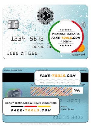 Venezuela Banco Central de Venezuela bank mastercard, fully editable template in PSD format