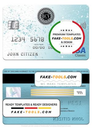 Venezuela Banco Central de Venezuela bank visa classic card, fully editable template in PSD format