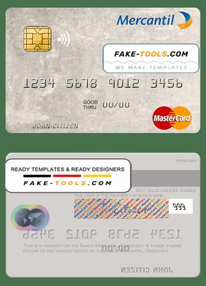 Venezuela Banco Mercantil mastercard template in PSD format