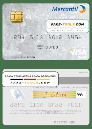 Venezuela Banco Mercantil visa debit card template in PSD format