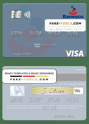 Venezuela Banesco Banco Universal visa debit card template in PSD format